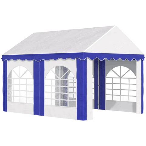 Rootz Party Tent - Beer Tent - Removable Side Walls - Four Large Windows - Steel + Plastic - White + Blue - 4 x 3 m