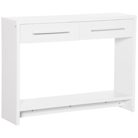 Rootz Console Table - Side Table with Bottom Shelf and Storage Drawers - Narrow Sofa Table - Hallway Table for Living Room - Entryway - White - 101.6 x 28 x 76.2 cm