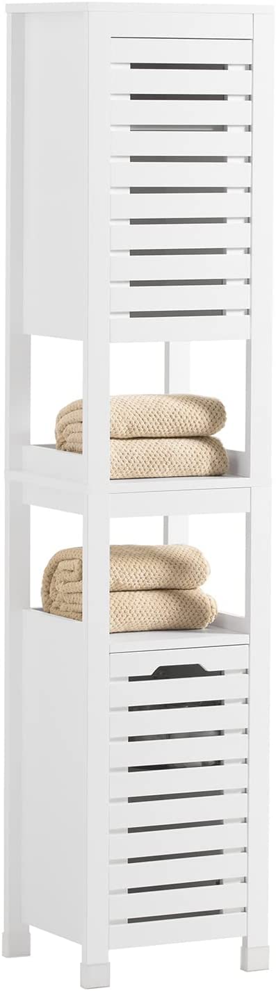 Rootz Badkamer Hoge Kast - Kast - Badkameropberger - Kast met 2 lattendeuren en 2 planken