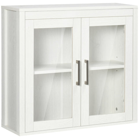 Rootz Bathroom Cabinet - 2 Glass Doors - 1 Shelf - MDF Wood - Glass - White - 60W x 19.5D x 54H cm