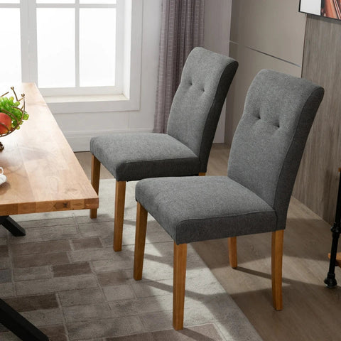 Rootz Kitchen Chairs - Dining Chairs - Set Of 2 - Living Room - Rubber Wood Frame - Linen Look - Linen-like Polyester - Gray - 50 x 62 x 96 cm