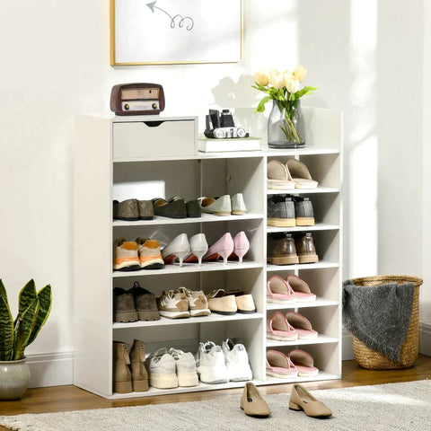 Rootz Shoe Cabinet - Shoe Cabinet With 1 Drawer For 18 Pairs Of Shoes - MDF - White - 88 x 30 x 93 cm