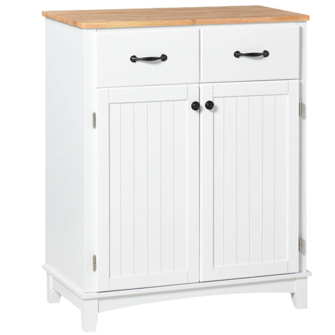 Rootz Kitchen Cabinet - Sideboard With 2 Drawers - Storage Cabinet - MDF - White - 74 x 40 x 91.5 cm