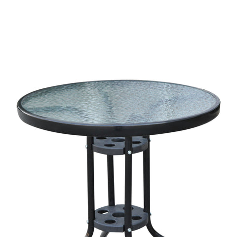 Rootz Garden Table - Glass Table - Bistro Table - Balcony Table - Black - Metal - Safety Glass - 60 x 70 cm