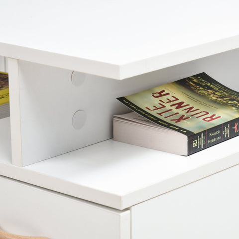 Rootz Coffee Table - Coffee Table - Drawers - Storage Space - TV Furniture - White - Natural - Processed Wood