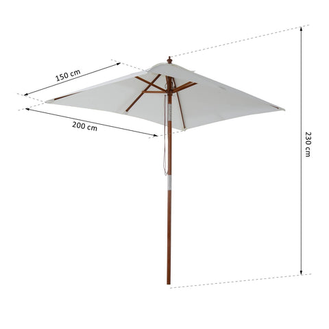 Rootz Parasol - Garden Parasol - Foldable - Sun Protection - Wood - Polyester - Shade - Cream/Grey - Brown - 200 x 150 x 230 cm