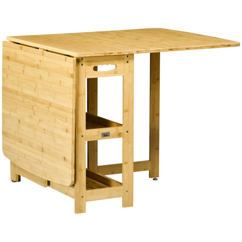 Rootz Folding Table - Dining Table - Two Foldable Sides - Two Shelves - Adjustable Feet - Bamboo - 149.5 x 80 x 73.5 cm