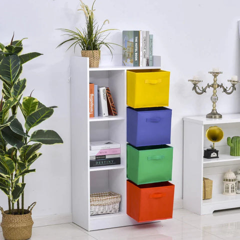 Rootz Bookcase - 3 Fabric Boxes - Standing Cabinet - Filing Cabinet - Multi-purpose Cabinet - Chipboard - Non-woven Fabric - Green - 62.5 x 30 x 128 cm