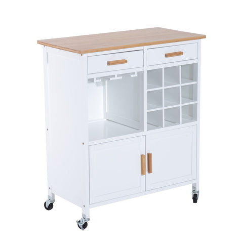 Rootz Kitchen trolley - Kitchen trolley - Serving trolley - Wine rack - French doors - Drawers - On wheels - White - Brown