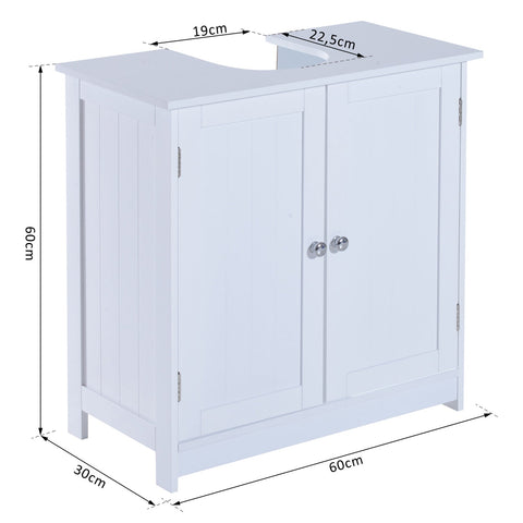 Rootz Washbasin Base Cabinet - Bathroom Cabinet - 2 Doors - Washbasin Cabinet - L60 x D30 x H60 cm - Height Adjustable Shelf - Siphon Cutout - White - MDF