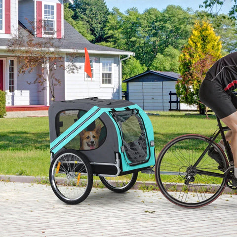 Rootz Pet Trailer - Pet Bicycle Trailer - Bicycle Trailer - Pet Bike Carrier - Folding Rain Cover - Grey/Green - 130 x 73 x 90cm