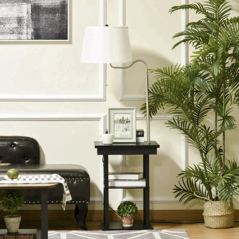 Rootz Floor Lamp - Side Table - 3 Shelves Interior Lighting - Living Room Floor Lamp - Bedroom Floor Lamp - Black/White