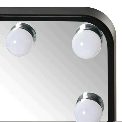 Rootz Makeup Mirror - Hollywood Makeup Mirror - With 12 LED Lights - Metal - Black - 32.8L x 11W x 47.4H cm