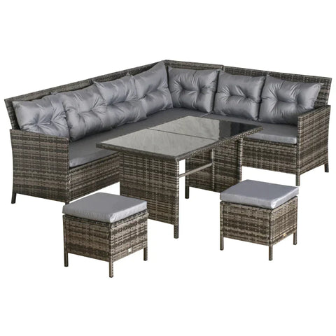 Rootz 6-piece Seating Set - Garden Set - Sofa Set - Garden Furniture Set Lounge - Polyrattan - Grey - 110.5L x 62W x 82H cm