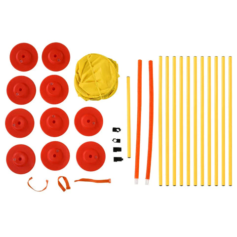 Rootz Dog Agility Set - 4 Obstacles - Training Set - High Jump - Tunnel - Jump Ring - Red+Yellow