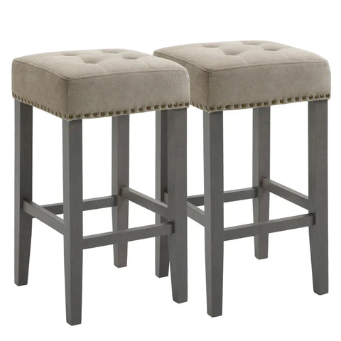 Rootz Barkrukken Set Van 2 - Eetkamerkrukken Met Voetsteun - Ademend - Polyester Stof - Rubberhout - Schuim - Grijs - 38,5 x 38,5 x 69,5 cm