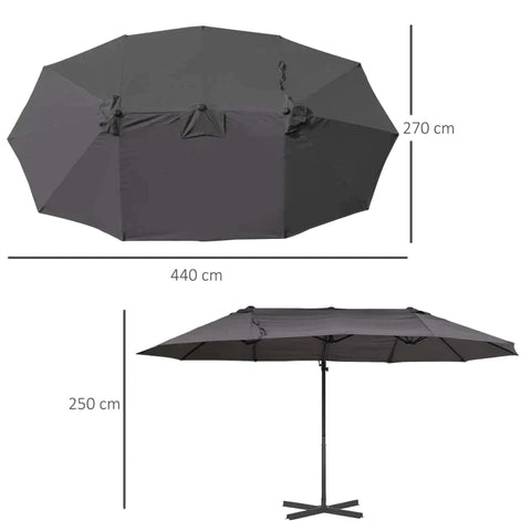 Rootz Parasol - Double Parasol - Garden Parasol - Double Parasol With Crank - Sun Protection - Grey - 270 cm x 440 cm x 250 cm