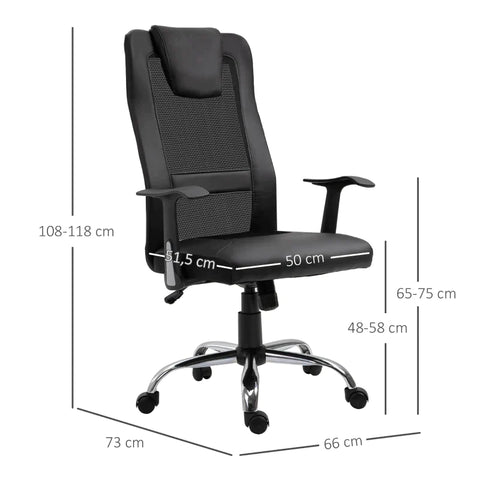 Rootz Office Chair - Swivel Chair - Executive Chair - Desk Chair - Height-adjustable - Black - L66 x W73 x H(108-118) cm