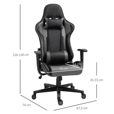 Rootz Ergonomische Bureaustoel - Gamingstoel - Draaistoel - Kunstleer - Schuim - Zwart - 67,5 x 74x 126-136 cm