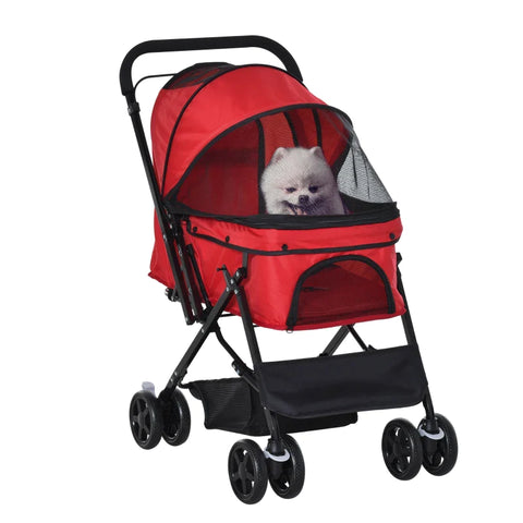 Rootz Dog Buggy - Dog Cart - Buggy for Small Dogs and Cats - Pet Cart - Pet Stroller - Cat Buggy - Oxford - Red - 76.5 x 52 x 95 cm