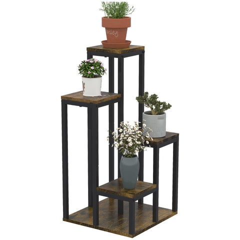 Rootz Flower Stand - Plant Stand - Flower Display Plants - 4 Tier Plant Stand - Spaanplaat/Staal - Bruin - 40cm x 40cm x 81cm