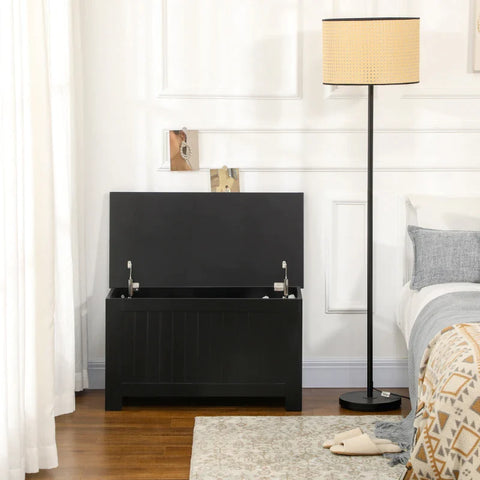 Rootz Bench With Storage Space - Country House Style - Kinds Of Toys - Including Safety Hinges - Living Rooms - Chest - Storage Box - Black - 81L x 40W x 46H cm