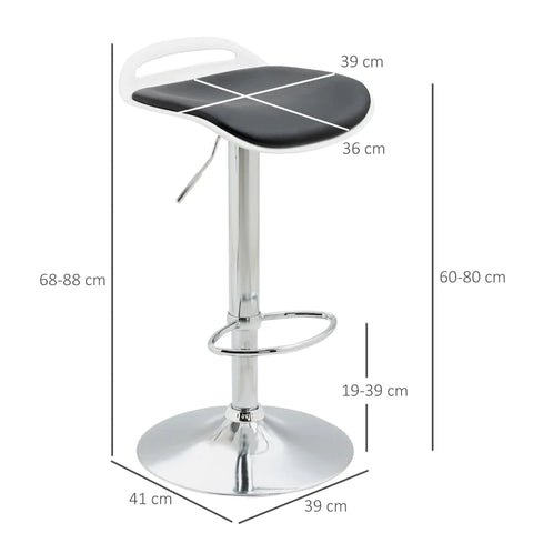 Rootz Bar Stools - Set Of 2 - Height-adjustable - Rotating - With Footrest - Steel + Faux Leather - Black - 39 x 41 x 68-88 cm