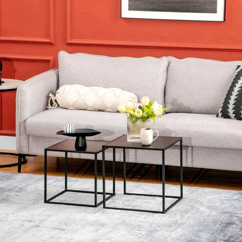 Rootz Side Table - Coffee Table - Nesting Table - Set Of 2 - Modern Design - Steel Frame - Black - 40 x 40 x 40 cm