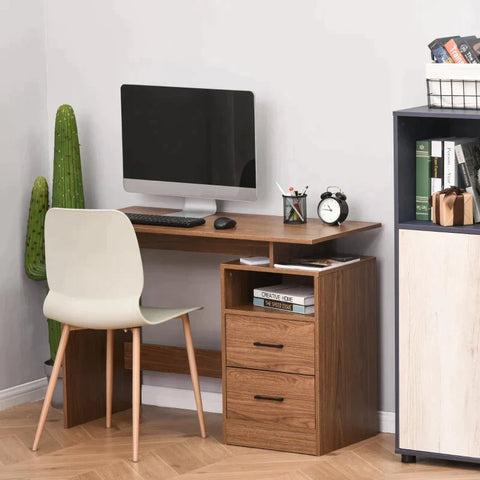 Rootz Computer Desk - Computer Table - Computer Desk With Open Shelves And Drawers - Brown - 107x 48x 76.2 cm
