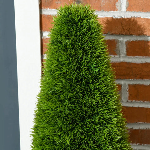 Rootz Set Of 2 Artificial Plants - Including Planter And Artificial Moss - Artificial Cypress - White + Green - 12cm x 12cm x 90cm