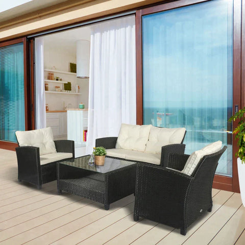 Rootz Sofa Set - Garden Furniture Set - Poly Rattan Seating Set - Double Sofa - Single Armchairs - Black- 124 x 68 x 76 cm