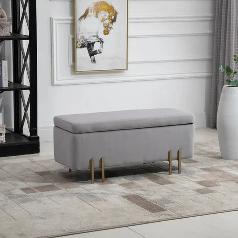 Rootz Storage Chest - Upholstered Bench - Storage Chest Bench - Storage Space - Light Grey