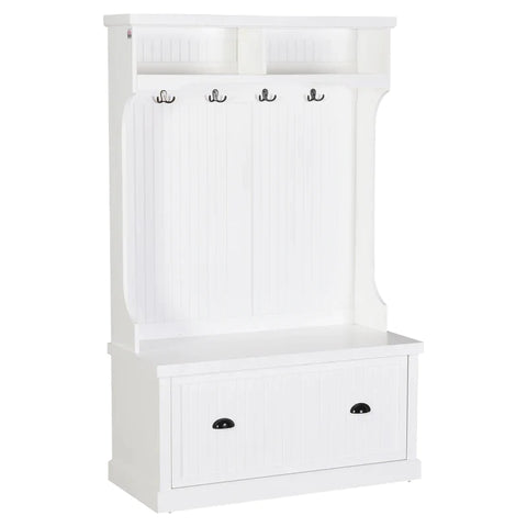 Rootz Kapstok - Moderne Kledingkast - Kledingrek Met Bank - Kapstokhaak - MDF - Spaanplaat - Wit - 102B x 47D x 164H cm