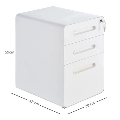 Rootz File Cabinet - Rolling Container - Office Container - 3 Drawers - Home - Office - White