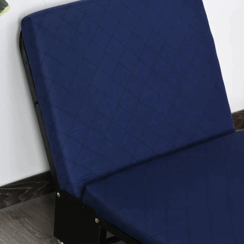 Rootz Klappbares Gästebett – 2-in-1-Klappbett mit Rollen – verstellbare Kopfteilhöhe – Stahl + Schaumstoff – Blau – 184 x 65 x 26 cm