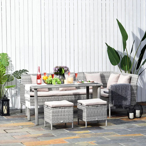 Rootz Sofa Set - Rattan Seating Set - Garden Furniture Set - Dining table - Metal - Grey/Cream