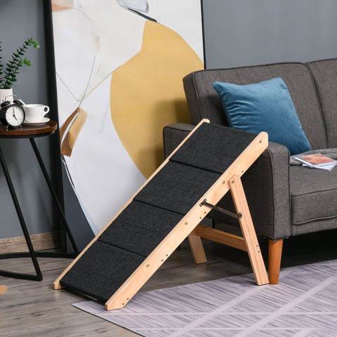 Rootz Animal Stairs - Pine Wood/Polyester - Dog/Cat Stairs - Practical - Natural/Black - 80 x 47 x 64 cm