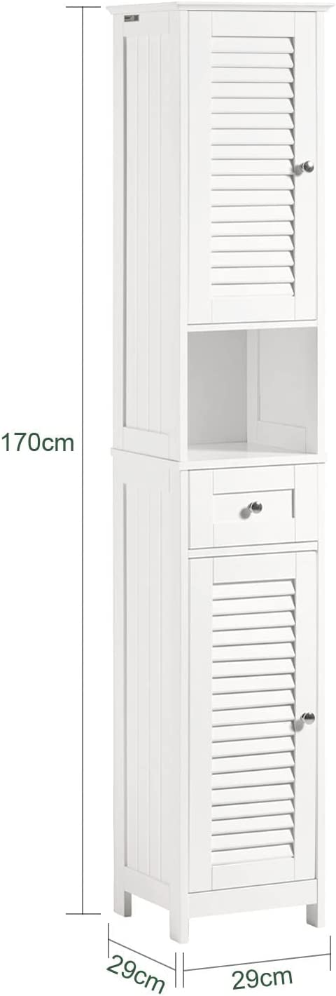 Rootz Bathroom Tall Cabinet - Bathroom Storage Cabinet with 2 Shutter Doors and 1 Drawer
