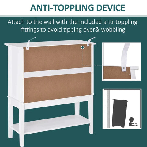 Rootz Kitchen Cabinet - Buffet Display Cabinet - 3-Layer - Glass Door - MDF - White - 80 x 28 x 84 cm