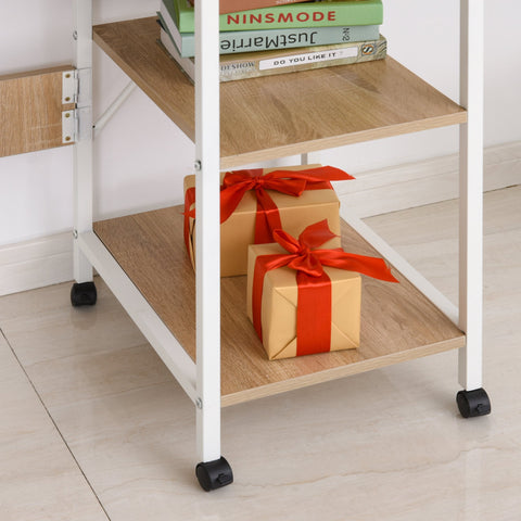 Rootz Folding desk - Folding table - Office table - Desk - Wheels - Shelves - Anti-Slip - Natural - White