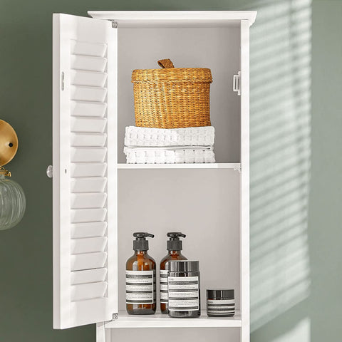 Rootz Bathroom Tall Cabinet - Bathroom Storage Cabinet with 2 Shutter Doors and 1 Drawer