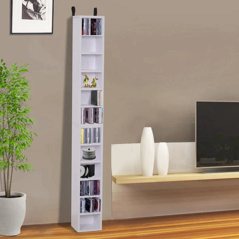 Rootz CD Rack - CD Stand - Set Of 2 CD Shelves - Wooden Shelf - Standing Shelf With 12 Open Storage Compartments - White