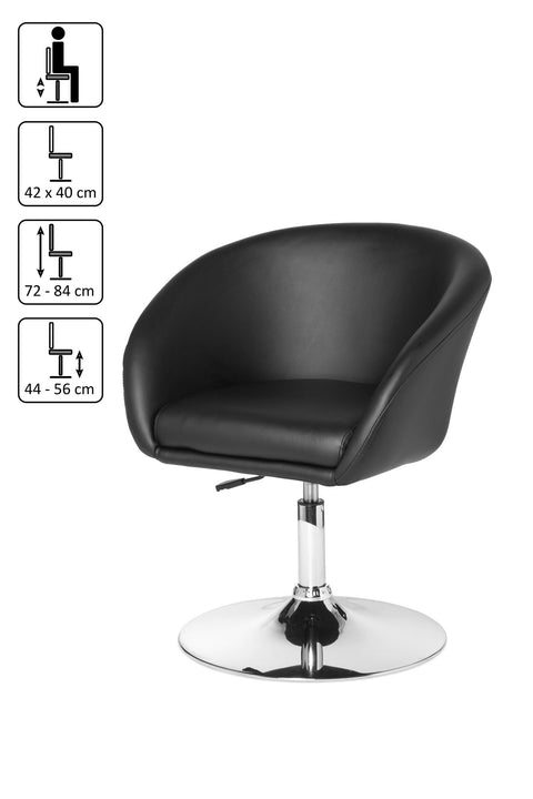 Rootz Lounge Fauteuil - Zwart Synthetisch Leer - Draaibaar - Modern Design - Eetkamerstoel - Clubstoel