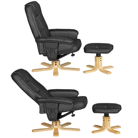 Rootz TV Armchair - Comfort - Black Synthetic Leather Cover - Design Relax Armchair - Swivel with Stool - XXL (110kg) - No Motor