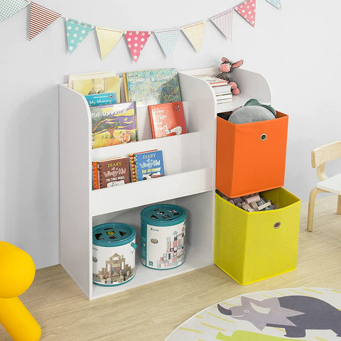 Rootz Kinderen Kinderboekenkast Boekenplank - Speelgoedplank Opslag Display Plankrek Organizer met 2 stoffen lades