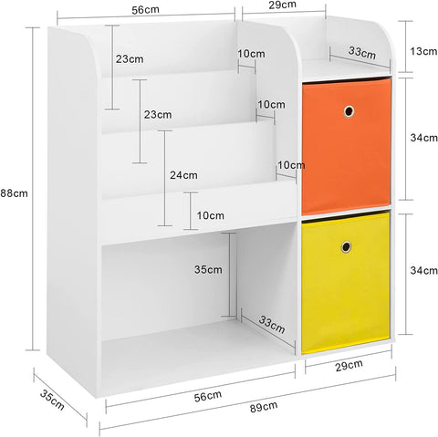 Rootz Kinderen Kinderboekenkast Boekenplank - Speelgoedplank Opslag Display Plankrek Organizer met 2 stoffen lades