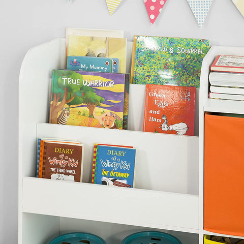 Rootz Kinderen Kinderboekenkast Boekenplank - Speelgoedplank Opslag Display Plankrek Organizer met 2 stoffen lades