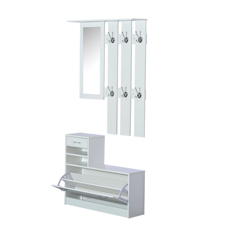 Rootz Wardrobe set - Shoe cabinet - Coat rack - Mirror - Wardrobe panel - Storage space - 1 drawer - 2 storage compartments - White