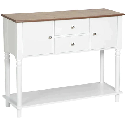 Rootz Sideboard - Buffet Cabinet - 2 Cupboard Compartments - 2 Drawers - Table Top - With Wood Grain - White - 100 x 35 x 81.5cm