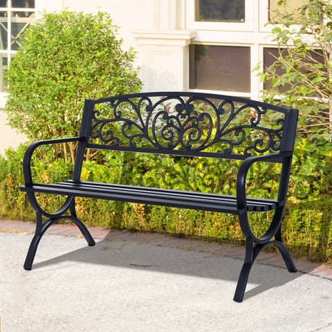 Rootz Garden Bench - Bench - 2-Seater Bench - Metal - Black - 127 x 60 x 85 cm